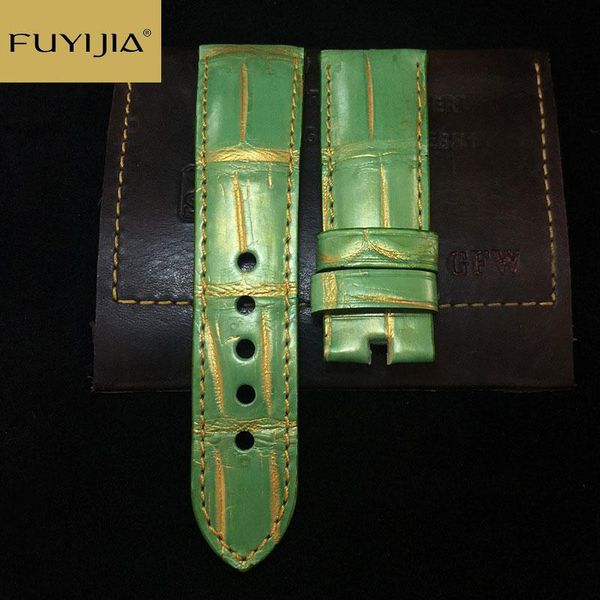 

watch bands fuyijia handmade 20mm 22mm watchbands women alligator strap custom brand band waterproof crocodile leather belt 19, Black;brown