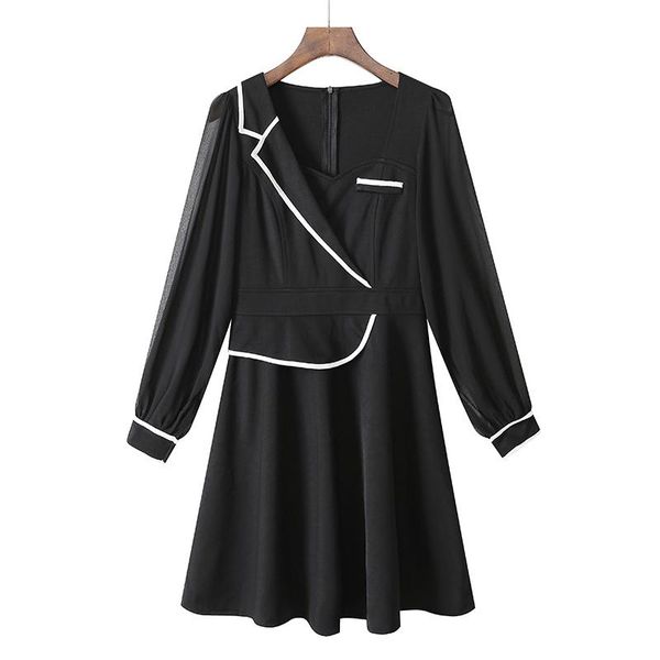 

casual dresses suit collar false two-piece black dress women party clothing lady outfit vestido leisure clothes, Black;gray