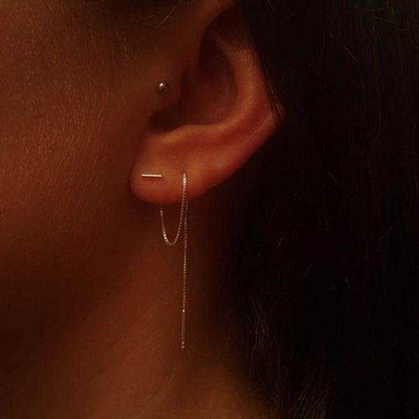 

fashion 2021 minimalist long earring silver colour simple box chain statement earrings women korea joker ear line jewelry poison, Golden