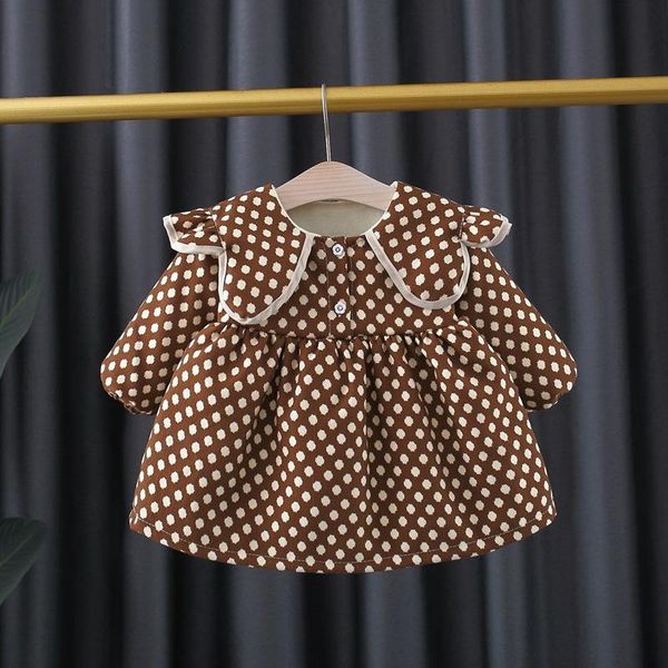 

girl's dresses winter children velvet sweet dress child lovely dot shawl princess long sleeve baby clothes kids, Red;yellow