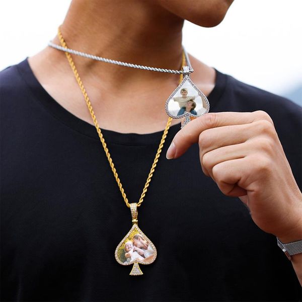 

pendant necklaces personalized po hiphop heart necklace customize rhinestone tennis chain gold silver men jewelry gift