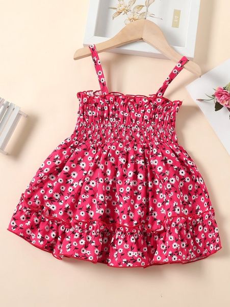 

baby ditsy floral shirred ruffle hem cami dress she, Red;yellow