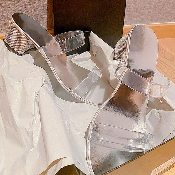 

slippers women gladiator sandals open toe clear pvc glitter square heel 2021 summer outdoor slipper woman beach shoes, Black