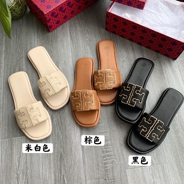 

luxury slippers tb2021 su yin slipper's summer wear leather low heel flat bottom sandals, Black
