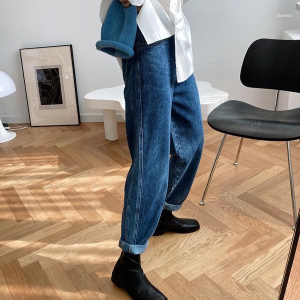 

high waist jeans women korean style fashion loose all match washed womens streetwear trousers boyfriend casual1, Blue