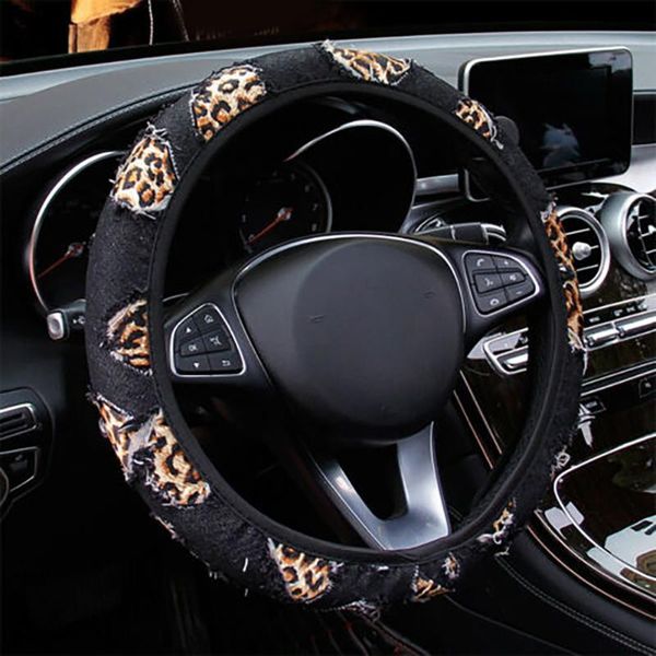 

100% brand steering wheel cover auto car suv leopard denim covers