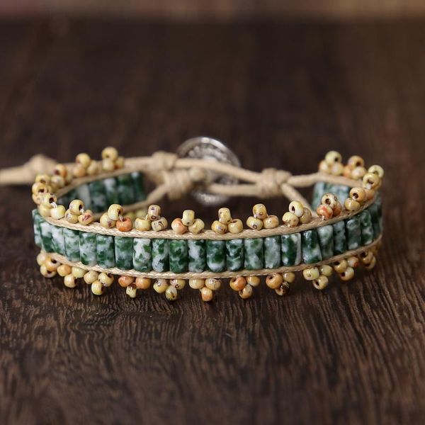 

tennis 2021 green stone handmade bangle miyuki beads charms natural tube wax rope wrap bracelet drop, Golden;silver