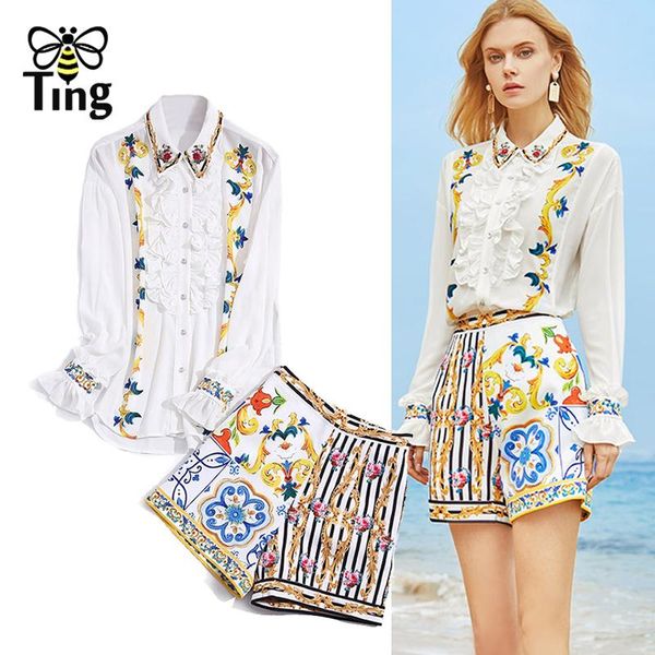 

tingfly 2021 summer floral printing casual shorts 2 pieces sets lapel collar ruched button up blouse & fashion outfits women's tracksui, Gray
