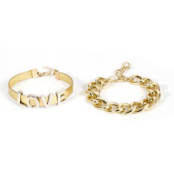 

link, chain exaggerated lady's letter style simple combination set bracelet, Black