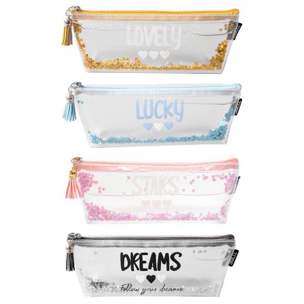 

english letter pattern pencil case transparent star sequins box bag pencilcase students school supplies office stationery bags