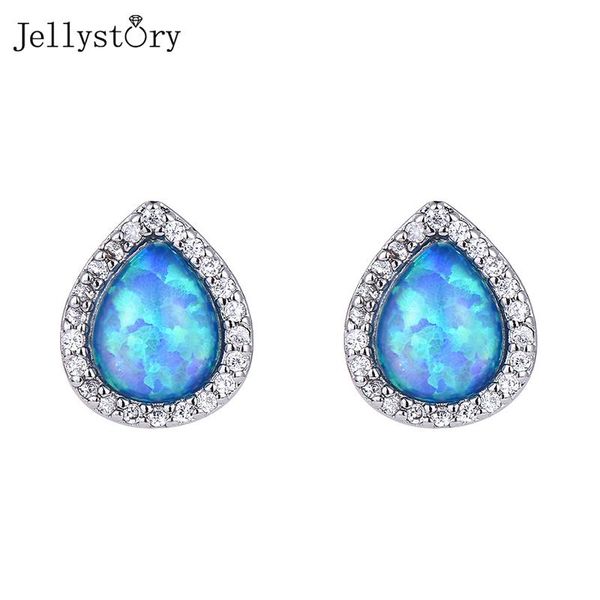 

stud jellystory luxury opal earrings for women real 925 sterling silver blue white 12mm water drop wedding anniversary jewelry, Golden;silver