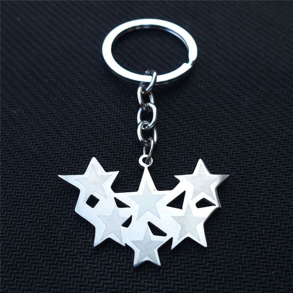 

stainless steel keychain 5 points stars keyring men women jewelry 12 pcs/lot whole, Silver