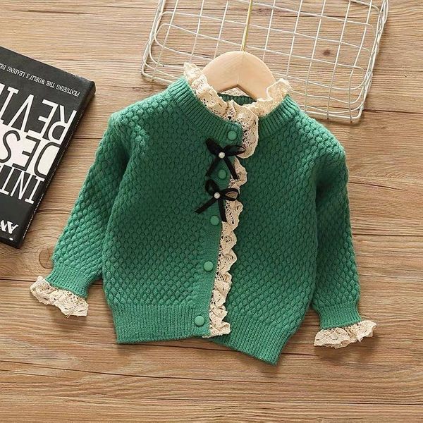 

pullover kids girls knitted sweaters lace bow stitching cardigan 2021 arrival children autumn winter korean style 12m-6y, Blue