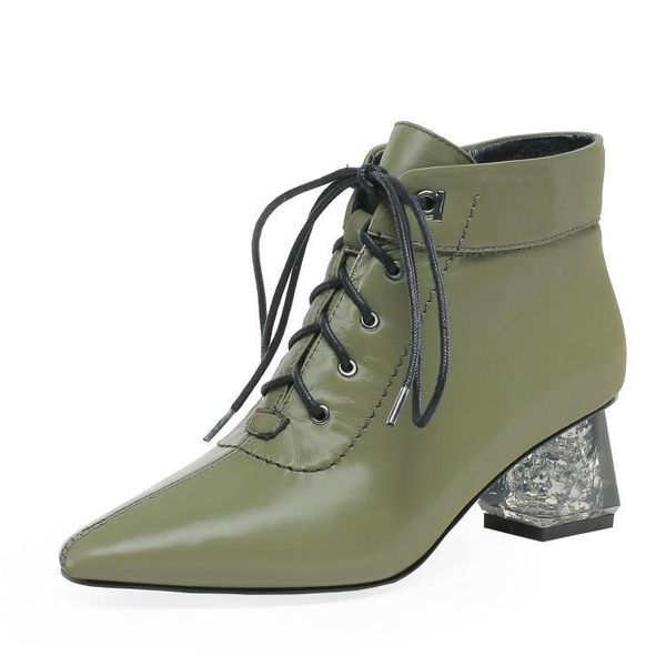 

boots bottes femme winter shoes women's ankle genuine leather crystal thick high heels keep warm zipper british, Black