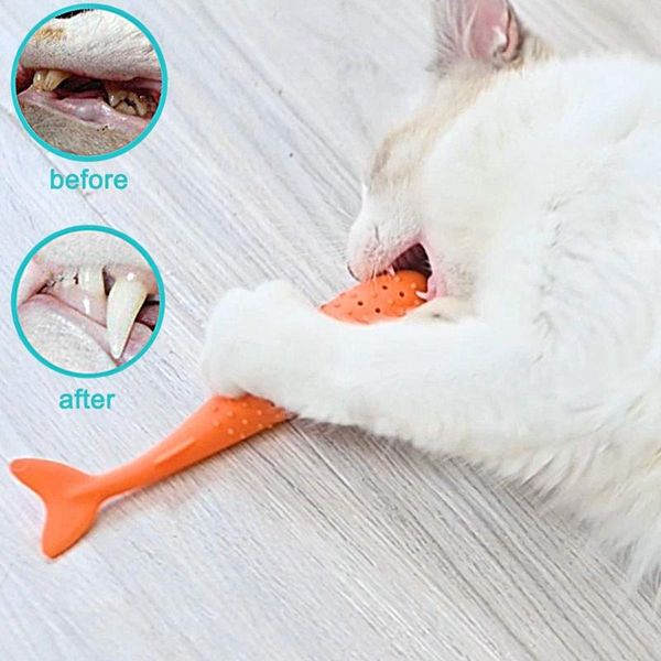 

cat toys 3 pcs catnip toothbrush shape of fish silicone teeth cleaning chew toy refillable peppermint