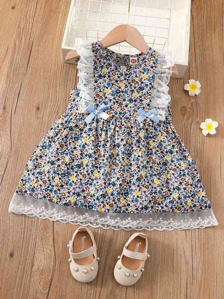 

baby ditsy floral embroidery mesh ruffle trim bow front dress she, Red;yellow