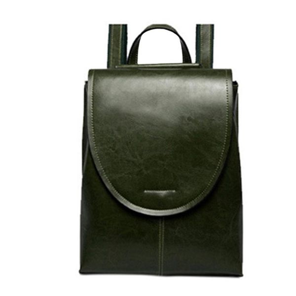 

outdoor bags leather ladies backpack female oil wax retro backpack, green