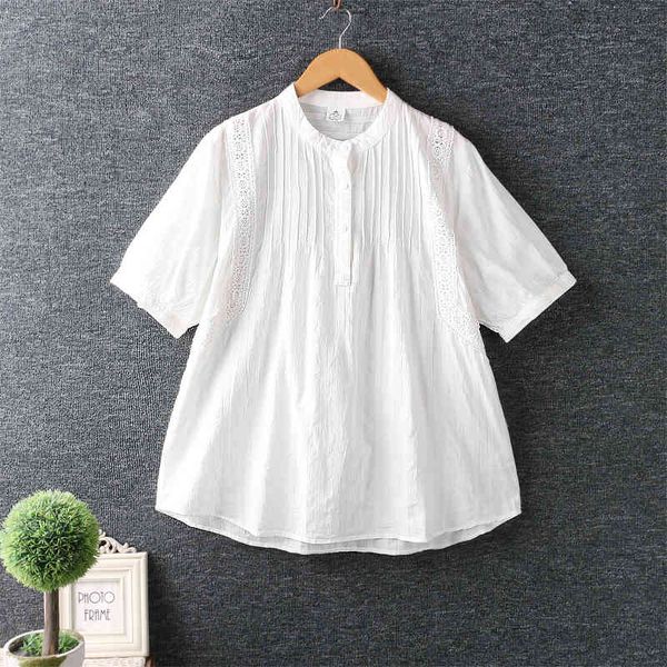 

women's blouses & shirts lamtrip unique stand collar lace short sleeve cotton white shirt 2021 summer 96yp