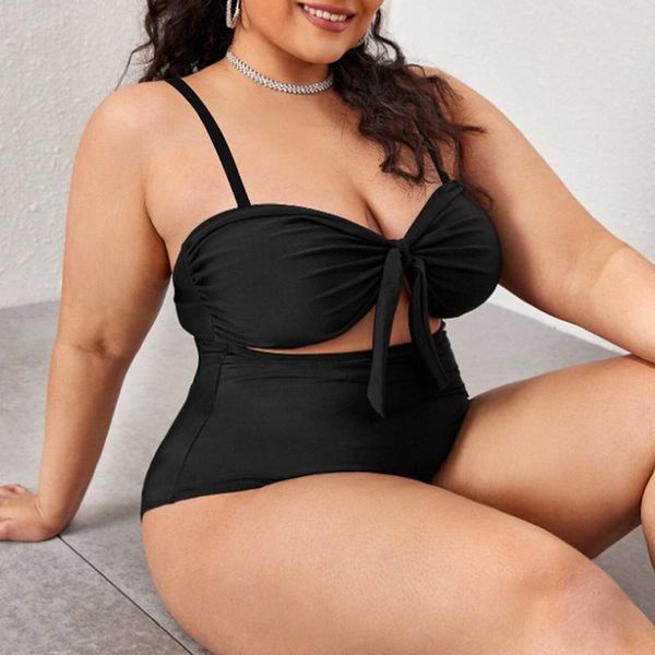 

one-piece suits women's swimsuit swimwear large size bikini solid bikinis 2021 woman cut out bow one piece bathing suit bodysuit monoki