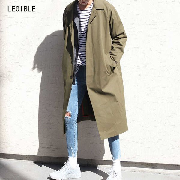 

legible autumn trench coat men casual turn-down collar korean long trench coat men solid long coat men 211011, Tan;black