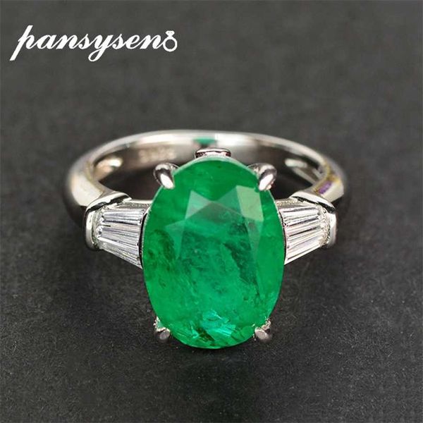 

pansysen luxury 925 silver fine jewelry 10ct oval 10x14mm emerald diamond ring wedding bands party birthday gift wholesale rings 211116, Slivery;golden