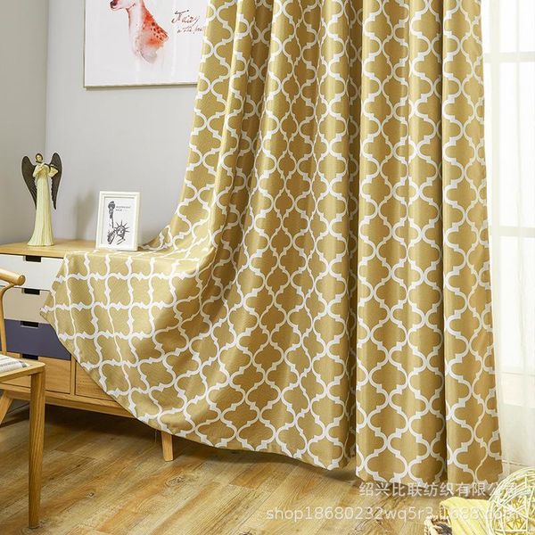 

nordic yellow oval printing curtains modern minimalist for living room bedroom study high shading gray tulle custom curtain & drapes