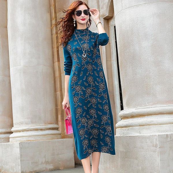 

casual dresses autumn/winter 2021 long-sleeve show thin wool knitting dress female loose, Black;gray
