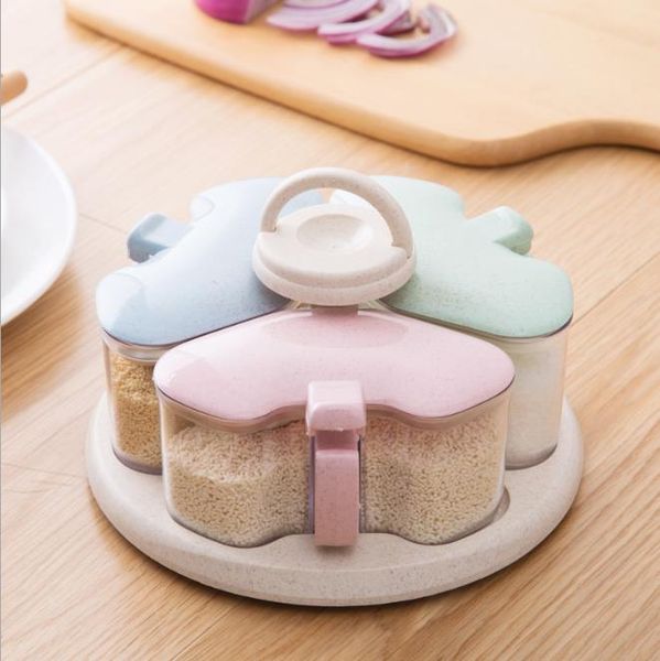 

kitchen jars for spices rotating wheat seasoning jar set bbq pepper salt shakers paprika bottle storage rack bottles &