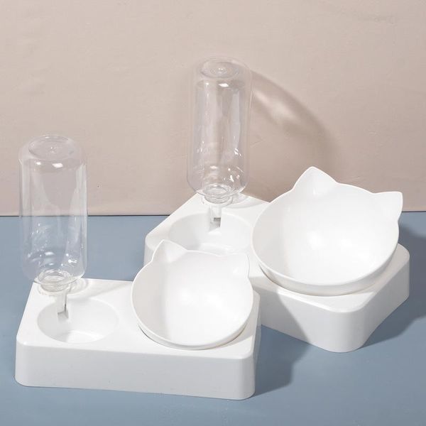 

cat bowls & feeders 2021 double bowl with drinking bottle simple adjustable inclined mouth automatic neck protection