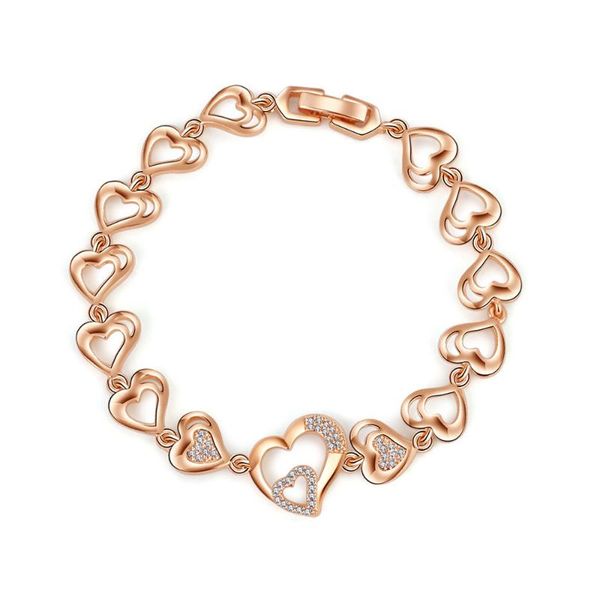 

link, chain heart shaped bracelet women fashion handwrist jewelry with rhinestone alloy female party decorations erkek bileklik, Black