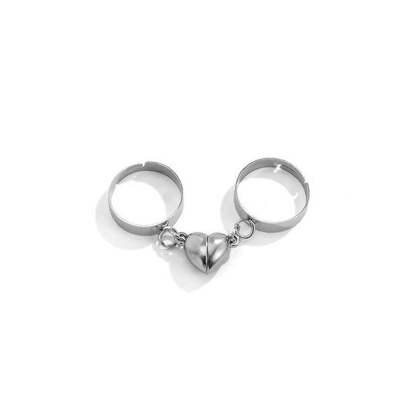 

fashion simple heart shape magnetic couple rings personality vintage rings for women men promise lover jewelry gift, Silver
