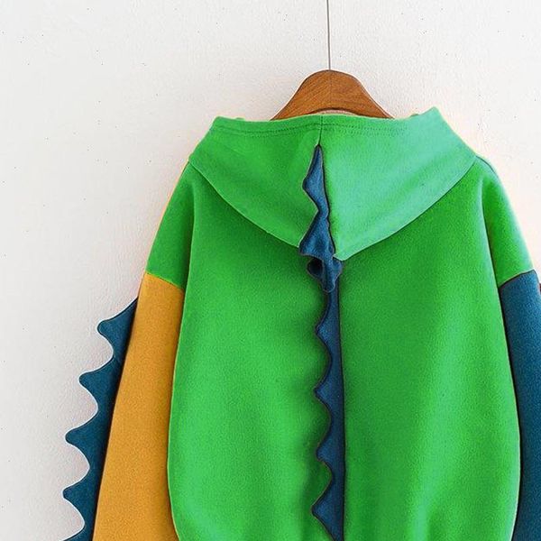 

cute kawaii winter cos womens hoodie oversize harajuku hooded color block pullover dinosaur tracksuit sudadera, Black
