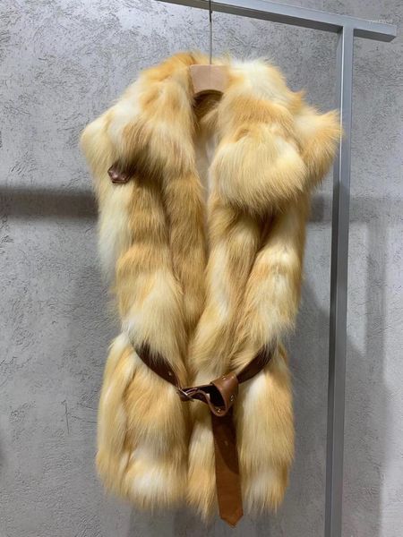 

women's fur & faux fashion real coat vest belt winter jacket women natural genuine outerwear streetwear, Black