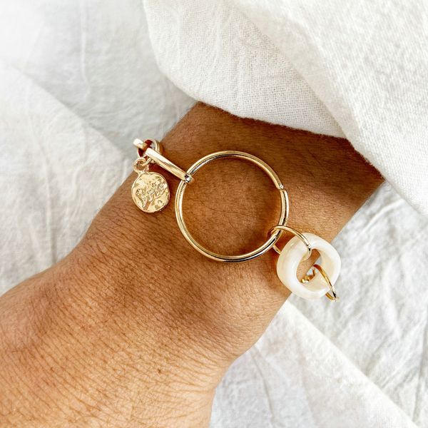 

5242 gold metal bracelet creative simple geometric acrylic circle bracelet, Silver