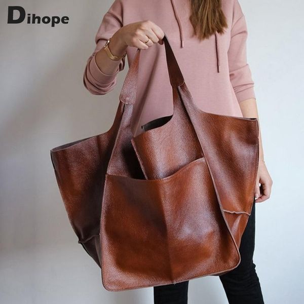 

evening bags dihope casual retro women handbags leather tote bag women's travel shoulder purse high capacity black reusable shopping