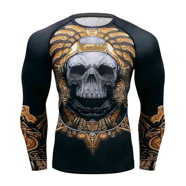 

men's fitness t shirt quick dry compression sport - men running gym ops 3d skull print mma aztec spara t shirt 210721, White;black