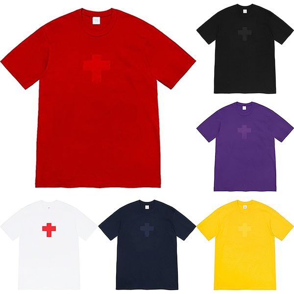 

21ss summer brand mens womens t shirts fashion sup casual loose round neck cross print design street quality short sleeve t-shirt, White;black