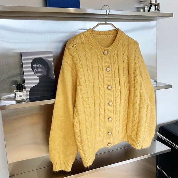 

spring autumn korean women knitted cardigan loose short soft waxy with twist sweater yellow coat 0.7kg vegi, White;black