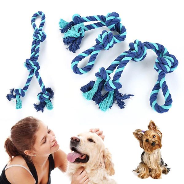 

dog toys & chews pet puppy bite rope grind tooth double knots cotton molar bone shape training chew toy for teeth cleaning