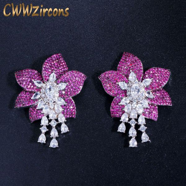

other cwwzircons geometric designer big rose red flower cubic zircon luxury 925 silver drop earrings for women brand jewelry cz458, Golden;silver