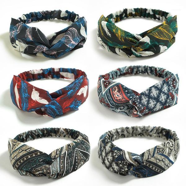 

summer hair band for women vintage european and american feathers elastic cross ladies tiara accessories1