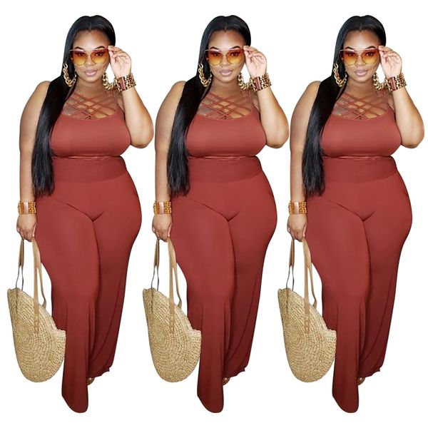 

plus size xl--4xl arrivals summer women's solid color gallus chest wrap hollow out backless sleeveless jumpsuits, Black;white