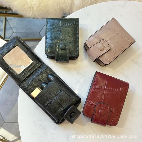 

cosmetic bags & cases small mini storage leather with mirror lipstick bag