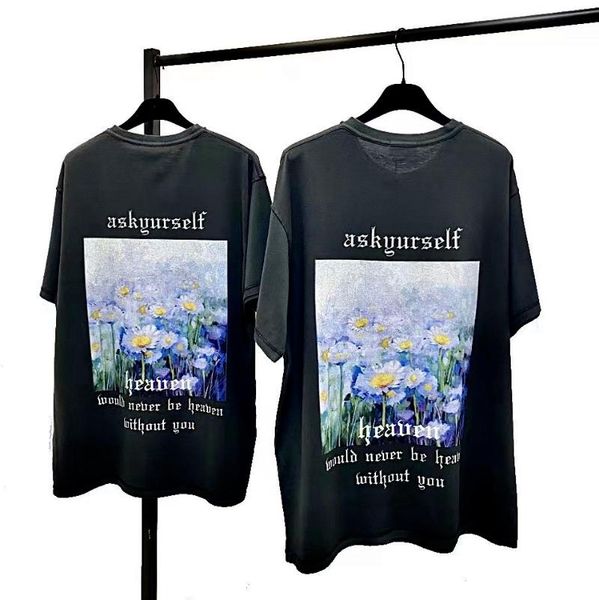 

men's t-shirts daisy askyurself t-shirt men women 1:1 vintage tee oil paint graghic print mens t shirts, White;black