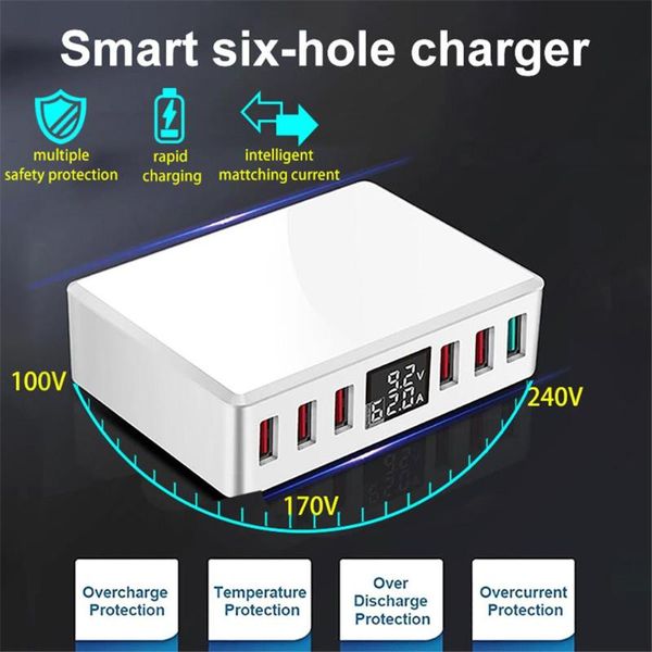 

smart power plugs travel charger 6-usb port digital display extended socket qc 3.0 fast charge station multi-port usb charging plug