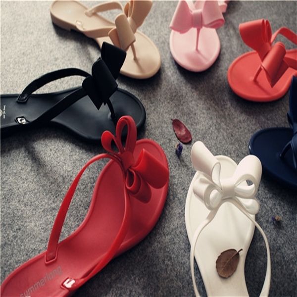

pks5 summerclip foot bow flip-flop beach slippers sandals sandalswomen's beach shoes solid color flip flop jelly shoes, Black