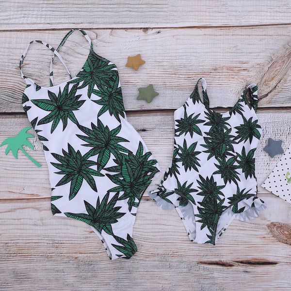 

mommy and me green leaves matching swimsuit family fashion bodysuit holiday costume 210529, Blue