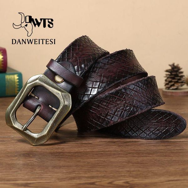 

belts [dwts] men belt pin buckle luxury strap male fashion wild fish patterns knife marks retro, Black;brown