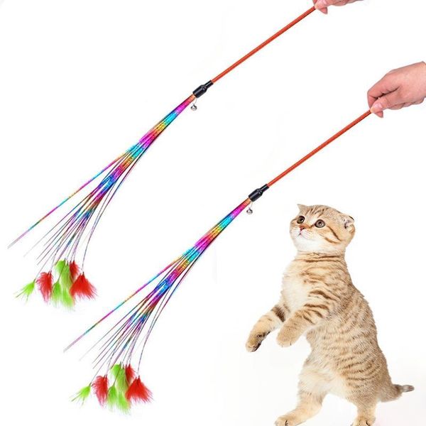 

cat toys 2pcs teaser wand coloful ribbon kitten toy plush w/ tassel teasering interactive pet training
