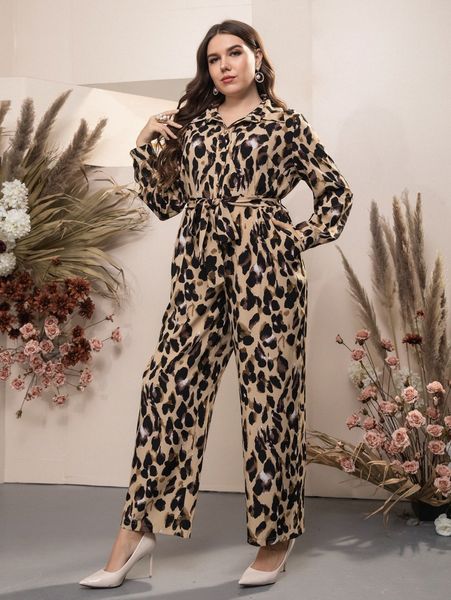 

plus allover print belted jumpsuit w5ny#, Black